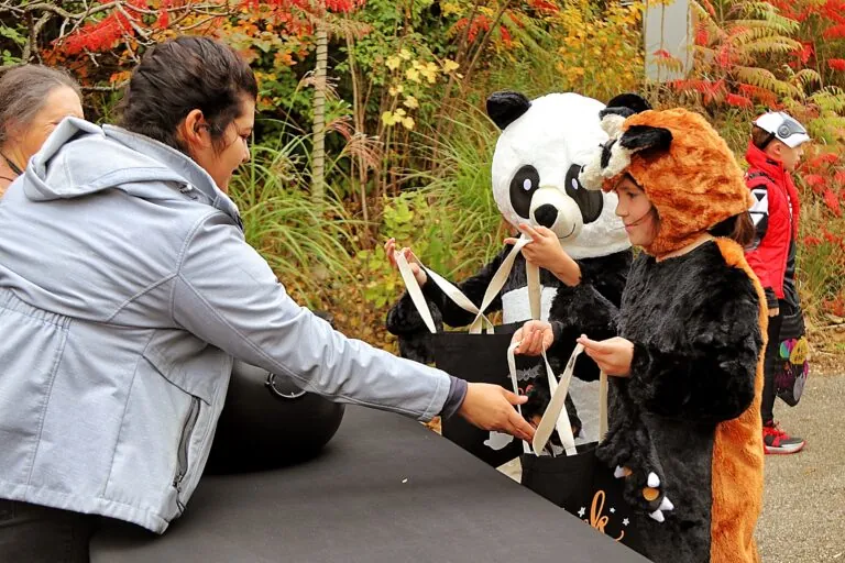 trick or treaters getting candy at zooboo