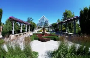 Knot garden with Hilbert Conservatory in background