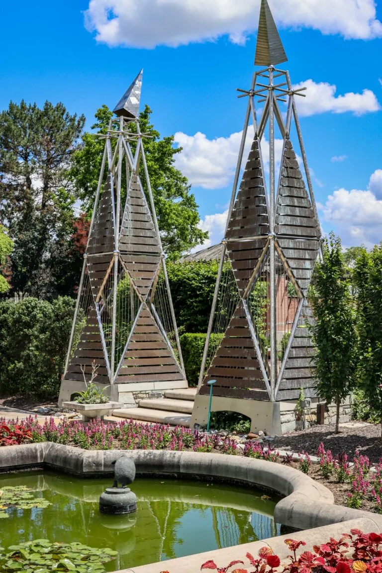 Vining Mills sculptures with Water Garden in foreground