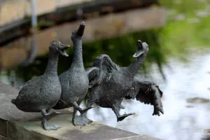 Whimsical ducks sculpture