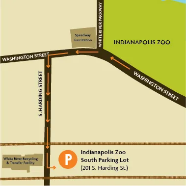 map of Indianapolis Zoo south parking lot